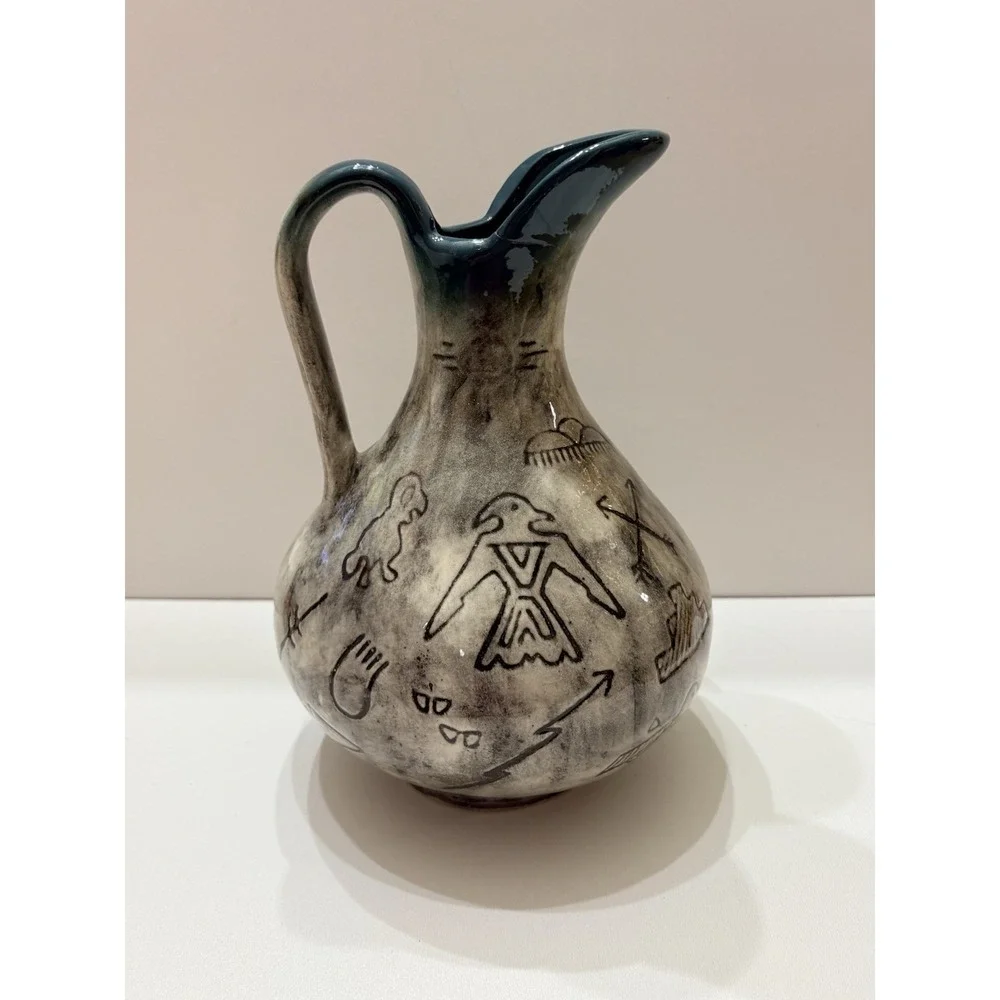 NATIVE American Style Ceramic‎ Jug/Vase/pitcher Vessel With Flaw